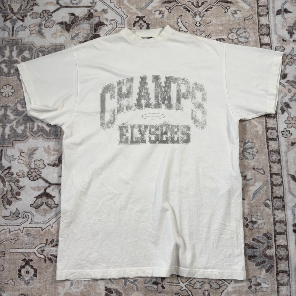 Balenciaga Champs Elysees Oversized T-Shirt White Faded Graphic SS25 Size 1